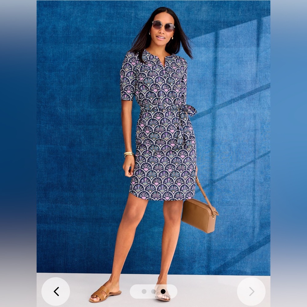 🚍📝📚 Talbots Modern Poplin Shirt Dress Scalloped Floral - size XS